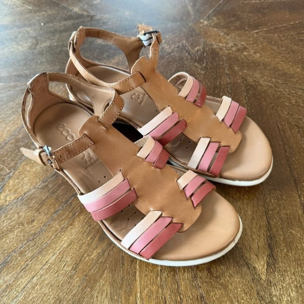 ECCO Women's Sandals Flash T-Strap Brown Pink Strappy Size 36 / 6.5 or 7